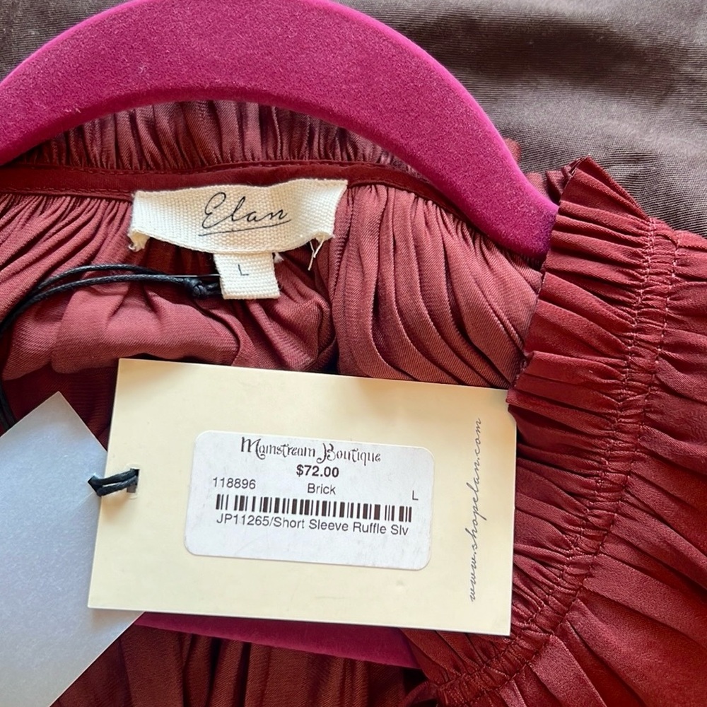 NWT Burgundy Elan Short Sleeve Ruffled Blouse - Picture 5 of 5